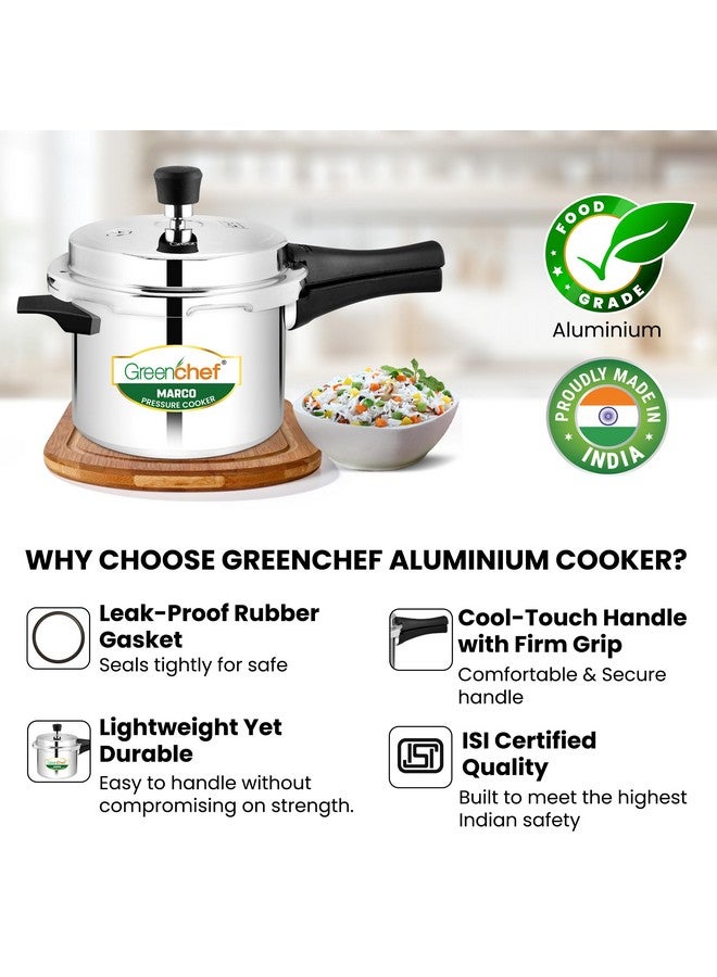 GREENCHEF Marco Aluminium Pressure Cooker Outer Lid 5 Litres capacity, ISI Certified, Silver Colour - Image 3