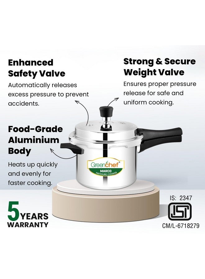 GREENCHEF Marco Aluminium Pressure Cooker Outer Lid 5 Litres capacity, ISI Certified, Silver Colour - Image 2