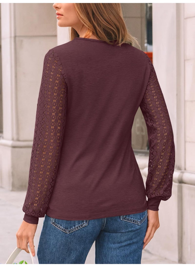 general AUTOMET Women's Long Sleeve Tops Dressy Casual Shirts 2025-2026 Fall Outfits Lace Business Blouses Cute T-Shirts Work Clothes - Image 2