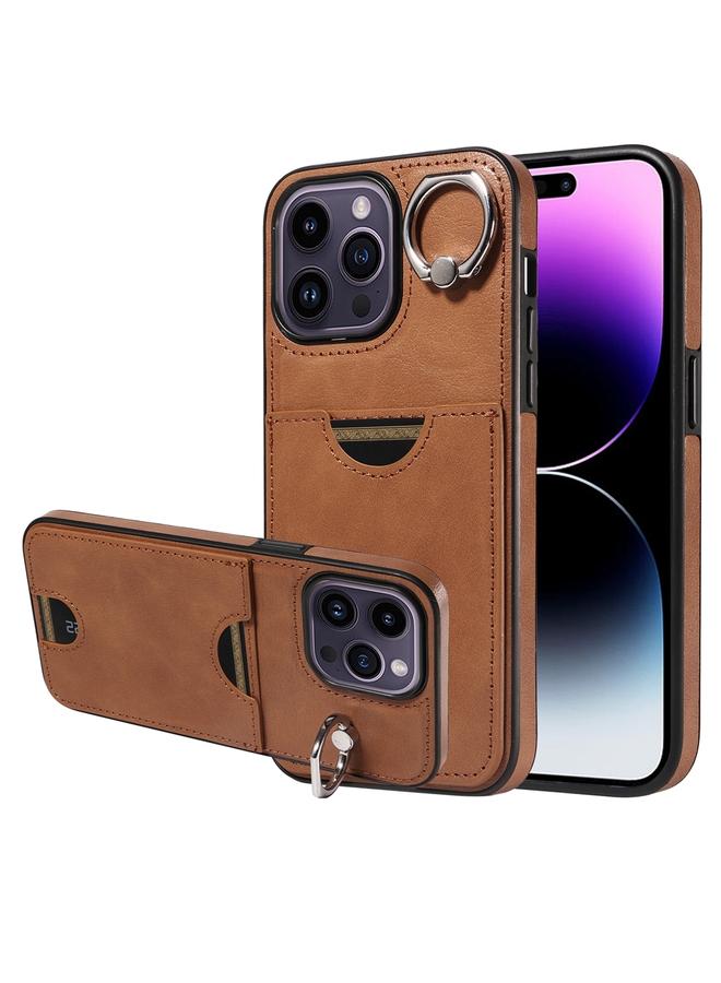 اس-توب جراب لهاتف iPhone 14 Pro Max من جلد العجل مع حامل حلقي وفتحة للبطاقات - Image 1