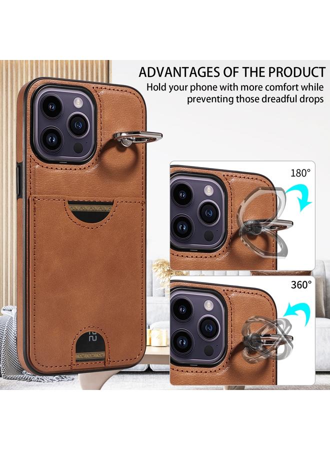 اس-توب جراب لهاتف iPhone 14 Pro Max من جلد العجل مع حامل حلقي وفتحة للبطاقات - Image 5