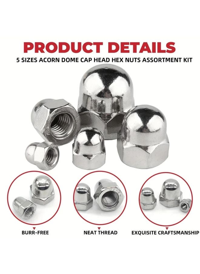 50pcs Stainless Steel Acorn Nut Set M3 to M8 Hex Dome Caps Polished Finish - Image 3