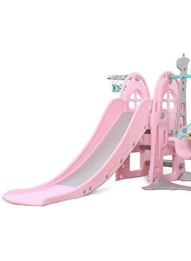 Rainbow Toys - RBW TOYS Toddler Freestanding Slides Multi-Function Slide and Swing Playset Baby Swing Slide Kids 3 In 1 Use Indoor Outdoor (Pink) Playground Slide For Kids - Image 1