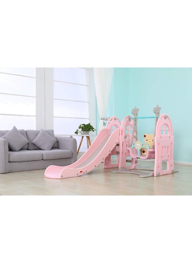 Rainbow Toys - RBW TOYS Toddler Freestanding Slides Multi-Function Slide and Swing Playset Baby Swing Slide Kids 3 In 1 Use Indoor Outdoor (Pink) Playground Slide For Kids - Image 1