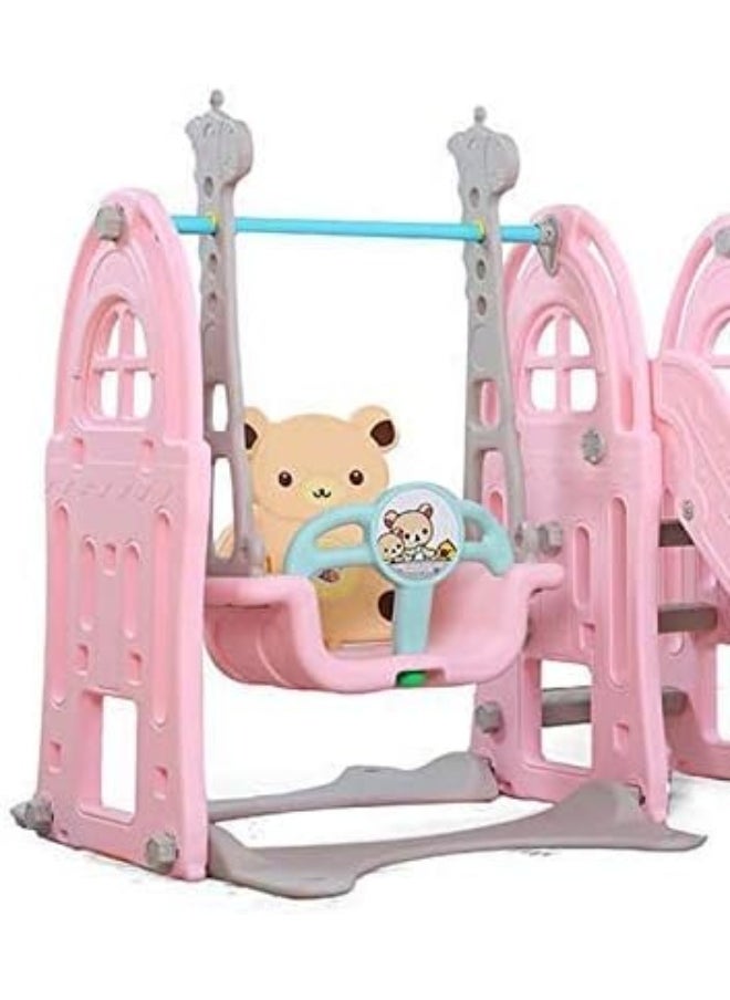 Rainbow Toys - RBW TOYS Toddler Freestanding Slides Multi-Function Slide and Swing Playset Baby Swing Slide Kids 3 In 1 Use Indoor Outdoor (Pink) Playground Slide For Kids - Image 1