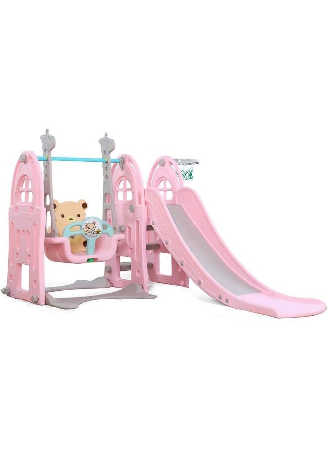 Rainbow Toys - RBW TOYS Toddler Freestanding Slides Multi-Function Slide and Swing Playset Baby Swing Slide Kids 3 In 1 Use Indoor Outdoor (Pink) Playground Slide For Kids - Image 1