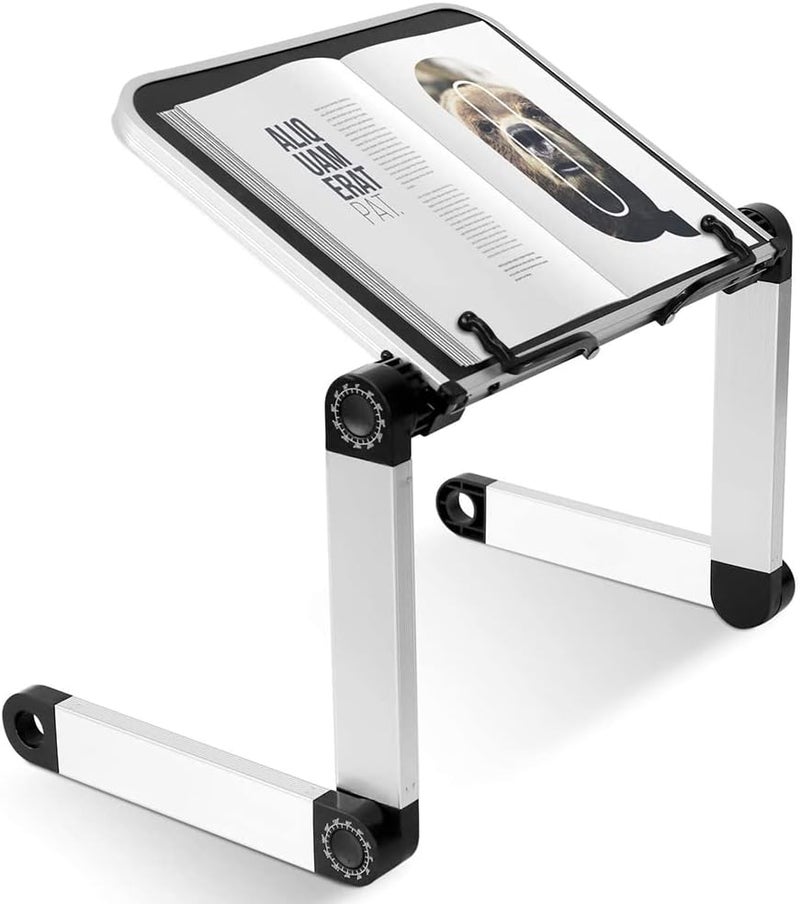 Goodern Multifunctional Book Holder and Laptop Stand - Hands-Free Reading With Page Clips, Ergonomic for Bed and Sofa, Adjustable Heights and Angles, Collapsible - Black - Image 1