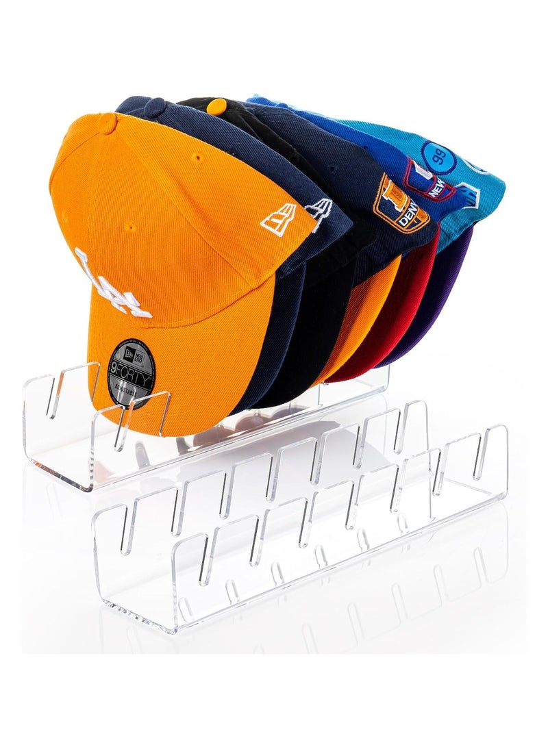TPGP Hat Stand for Baseball Caps Display and Organizer - 2 Pack, No Install Acrylic Hat Holder for 14 Baseball Caps for Bedroom, Closet, Dresser (Clear)  - Image 1