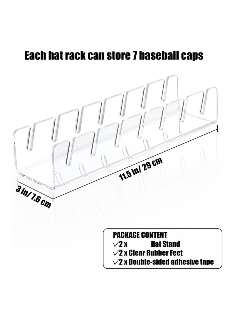 TPGP Hat Stand for Baseball Caps Display and Organizer - 2 Pack, No Install Acrylic Hat Holder for 14 Baseball Caps for Bedroom, Closet, Dresser (Clear)  - Image 2