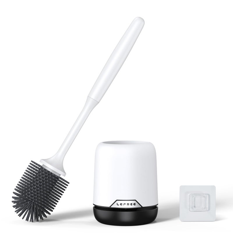 Lefree Silicone Toilet Brush and Holder Set with Ventilated Holder Floor Standing  Wall Mounted Toilet Scrubber