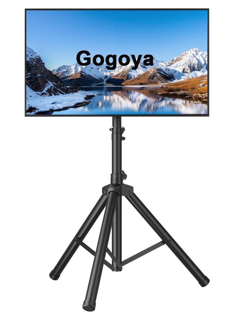 غوغويا حامل ثلاثي القوائم محمول للتلفزيون قابل للإمالة لتلفزيونات/شاشات LED LCD OLED المسطحة مقاس 32-55 بوصة، حامل قابل للطي قابل لتعديل الارتفاع، حامل عرض أرضي أسود مع VESA 400x400mm كحد أقصى - Image 1