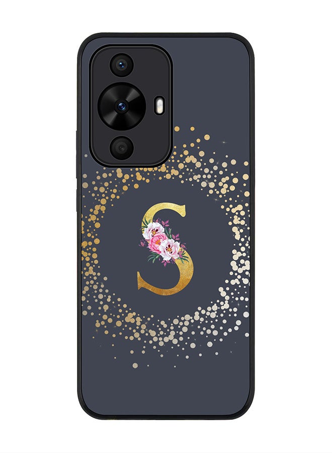 Stylizedd Rugged Black edge case for Huawei nova 12s / Huawei nova 11/ Huawei nova 12 Lite 4G,Custom Monogram Initial Letter Floral Pattern Alphabet - S (Grey) - Image 1