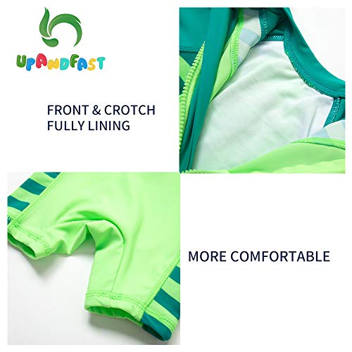 upandfast Kids One Piece Zip Sunsuit with Sun Hat UPF 50+ Sun Protection Baby Beach Swimsuit (Dinosaur, 6-9 Months) - Image 4