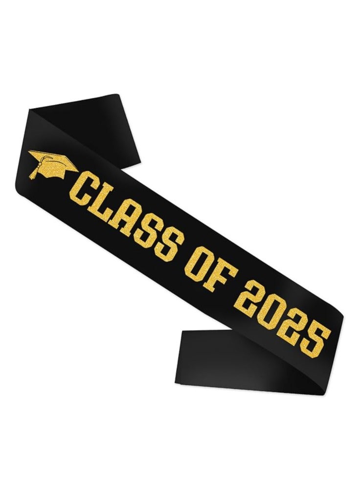 Class of 2025 Sash - 2025 Graduation Sash, Senior 2025 Graduation Supplies, 2025 Graduation Celebrations Sashes (Black, Gold Glitter)