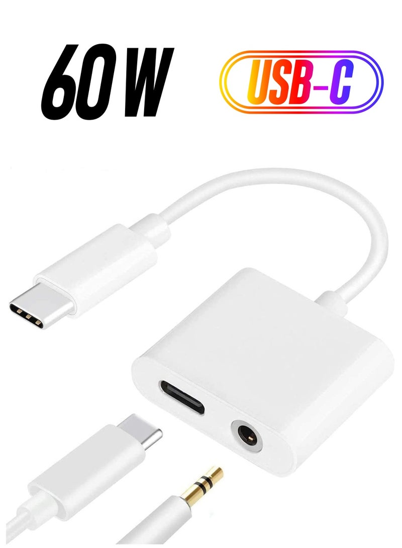 USB C to 3.5mm Headphone and Charger Adapter,2 in 1 USB C to Aux Audio Jack with PD 60W Fast Charging Dongle Fit with Galaxy S22 Ultra - Image 1