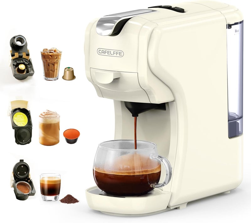 Cafelffe MK-611 3 in 1 Multi Capsule Coffee Machine Pod Maker,Adjustable Cup Height, 19 Bar Hot/Cold Quick Brew,Compact Espresso Machine for Home & Office Use, Nes Original/DG/Ground Compatible - Image 1