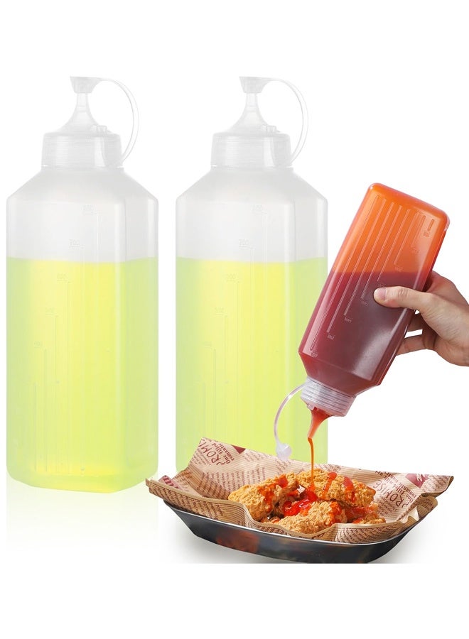2 Pack 28oz Large Condiment Dispenser with Lid Wide Mouth Squeeze Bottles for Ketchup Mustard Salad - Image 1