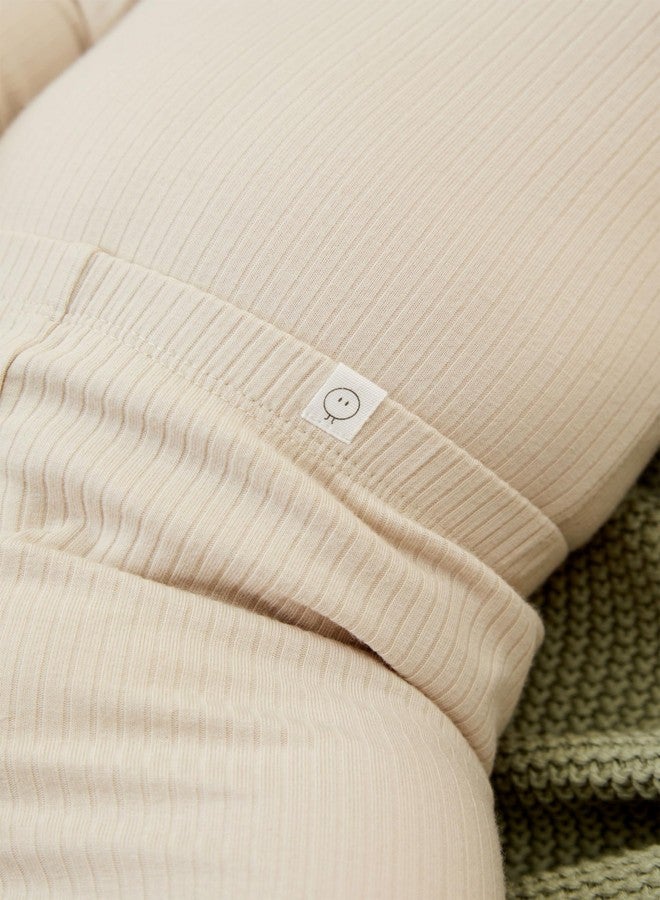 Mori Baby Unisex Premium Leggings in Ribbed Ecru - Casual Stretchy Pants with Stylish Cuffs and Elastic Waist - Viscose from Bamboo and Cotton Blend - 3-6 Months - Image 2