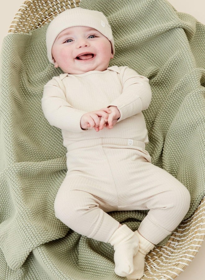 Mori Baby Unisex Premium Leggings in Ribbed Ecru - Casual Stretchy Pants with Stylish Cuffs and Elastic Waist - Viscose from Bamboo and Cotton Blend - 3-6 Months - Image 3
