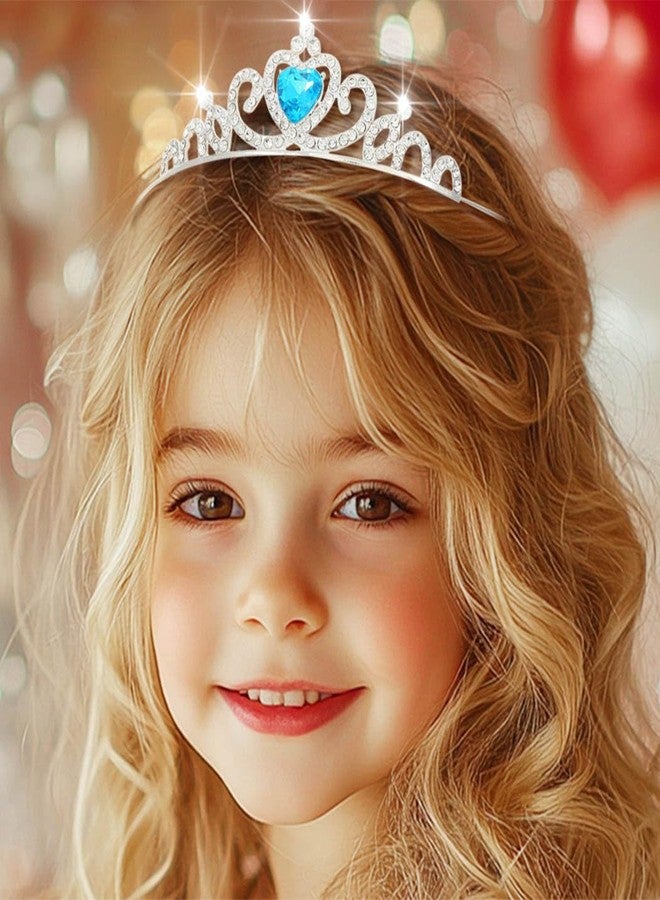 كيلشي تاج كيلشاي المرصع بأحجار الراين للبنات، تيجان أميرات صغيرة فضية اللون، طوق رأس مرصع بالكريستال لحفلات أعياد الميلاد، مناسب للأزياء التنكرية (أزرق) - Image 2