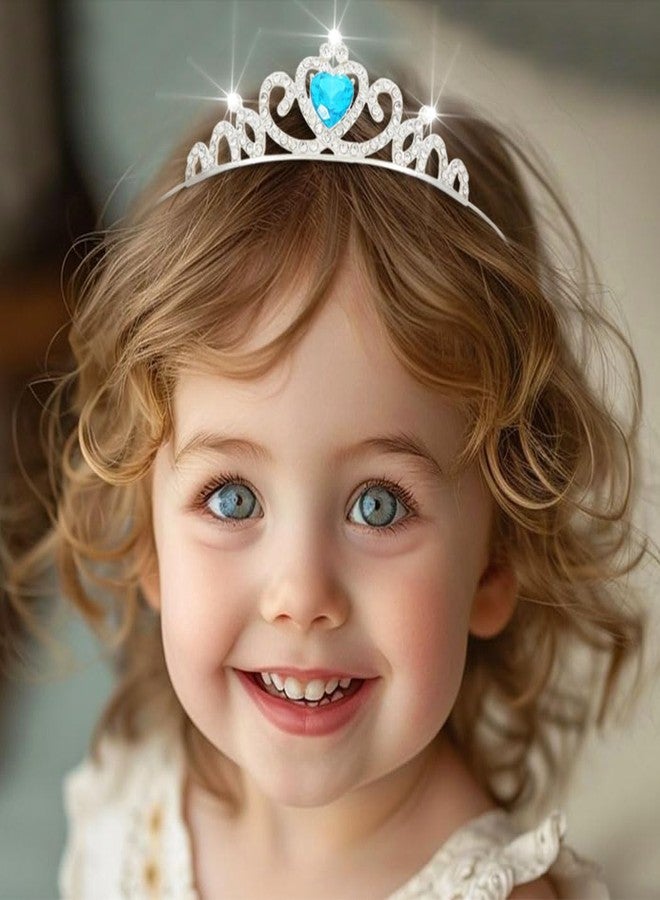 كيلشي تاج كيلشاي المرصع بأحجار الراين للبنات، تيجان أميرات صغيرة فضية اللون، طوق رأس مرصع بالكريستال لحفلات أعياد الميلاد، مناسب للأزياء التنكرية (أزرق) - Image 4