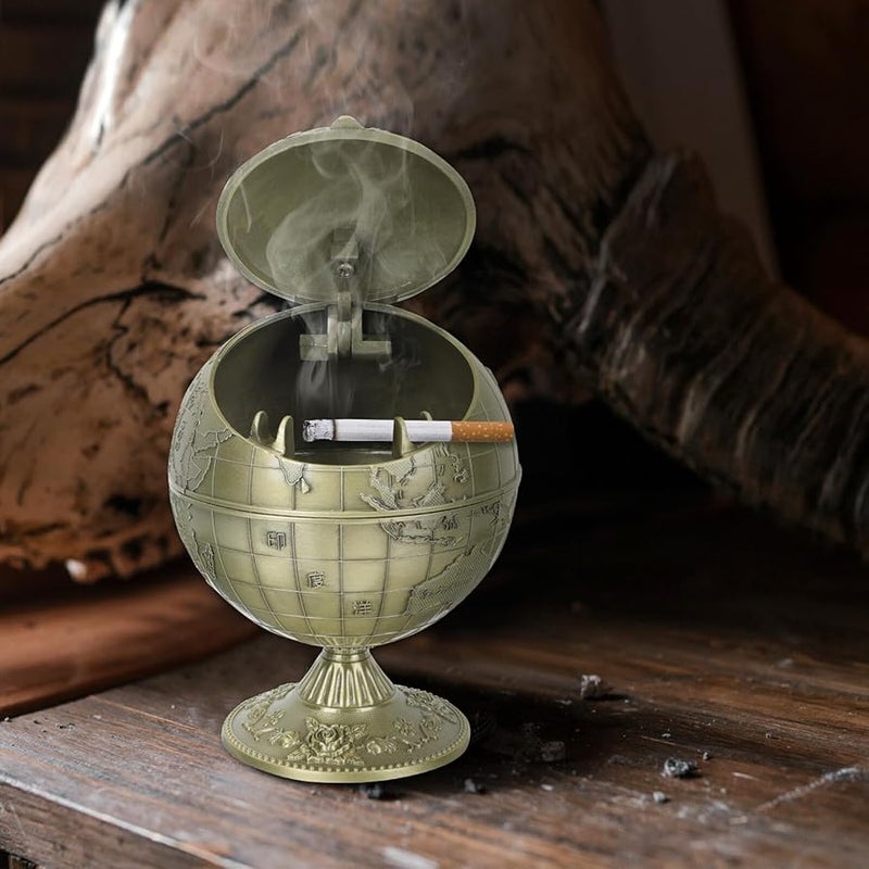 Vintage Metal Globe Ashtray Windproof Desktop Decorative Ashtray for Home Office Bar - Image 3