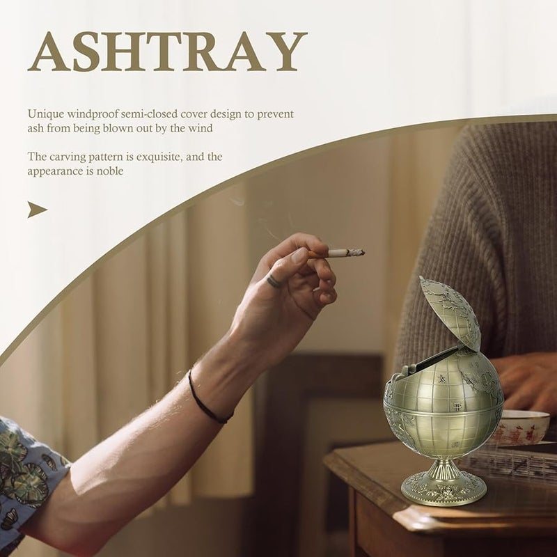 Vintage Metal Globe Ashtray Windproof Desktop Decorative Ashtray for Home Office Bar - Image 5