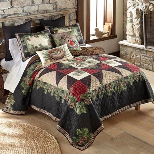 Donna Sharp Cardinal Pine Polyester Bedding Set - 3-Piece Queen Size Quilt Set - Includes 1 Quilt and 2 Standard Pillow Shams - Machine Washable - Traditional Design - Image 4