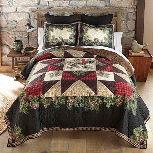 Donna Sharp Cardinal Pine Polyester Bedding Set - 3-Piece Queen Size Quilt Set - Includes 1 Quilt and 2 Standard Pillow Shams - Machine Washable - Traditional Design - Image 3