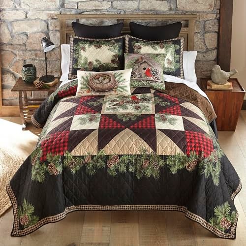 Donna Sharp Cardinal Pine Polyester Bedding Set - 3-Piece Queen Size Quilt Set - Includes 1 Quilt and 2 Standard Pillow Shams - Machine Washable - Traditional Design - Image 1