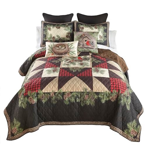 Donna Sharp Cardinal Pine Polyester Bedding Set - 3-Piece Queen Size Quilt Set - Includes 1 Quilt and 2 Standard Pillow Shams - Machine Washable - Traditional Design - Image 2