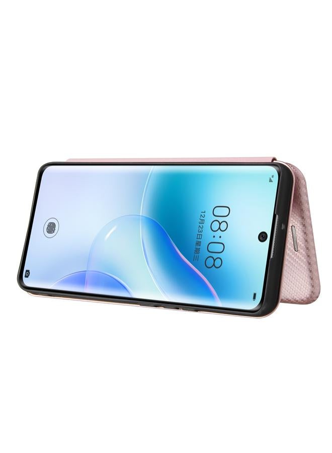 اس-توب جراب لهاتف Huawei nova 8 5G مصنوع من ألياف الكربون بتصميم أفقي قابل للطي مصنوع من مادة TPU + PC + جلد PU مع فتحة للبطاقات - Image 4