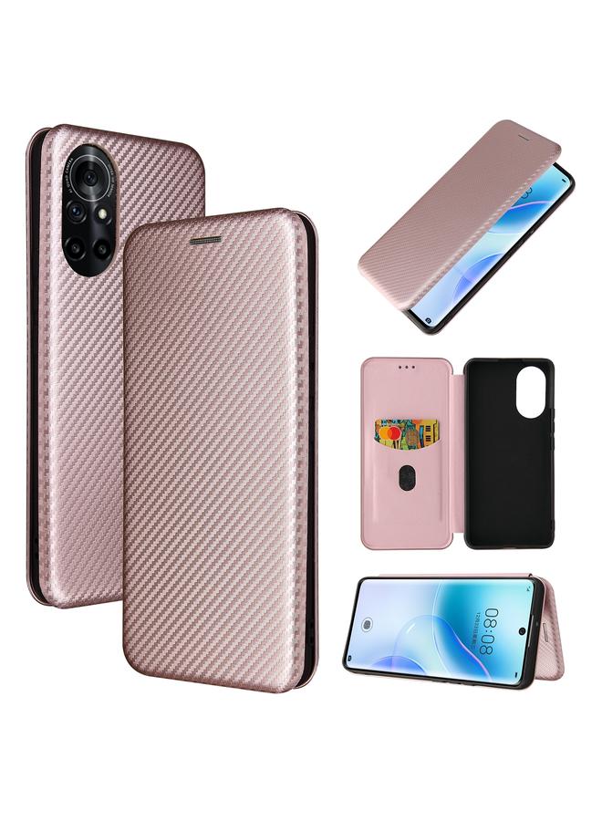 اس-توب جراب لهاتف Huawei nova 8 5G مصنوع من ألياف الكربون بتصميم أفقي قابل للطي مصنوع من مادة TPU + PC + جلد PU مع فتحة للبطاقات - Image 1