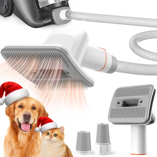 Afloia Dog Brush Vacuum Attachment - Pet Grooming Tool for Dogs & Cats (Vacuum Not Included), Compatible with 1-1.5" Round Port Vacuums (Dyson,Bissell,Eureka,Dirt Devil), with Extension Hose (White) - Image 1