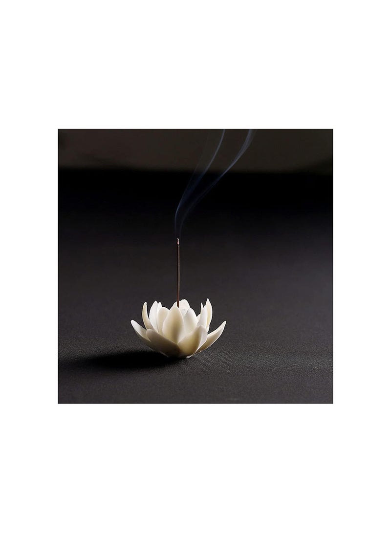 GGOOT Lotus Incense Burner Cone Incense Holder Backflow Incense Cones Vintage Desktop Ornament for Office Home Decoration Ornament White - Image 4
