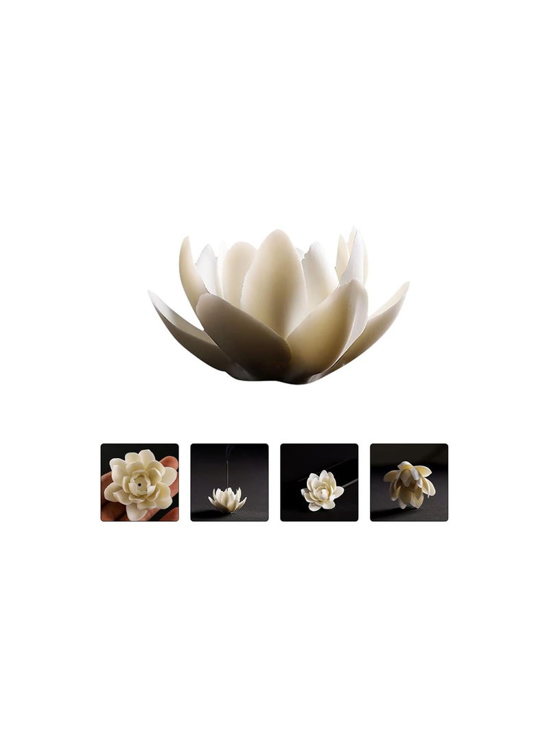 GGOOT Lotus Incense Burner Cone Incense Holder Backflow Incense Cones Vintage Desktop Ornament for Office Home Decoration Ornament White - Image 3