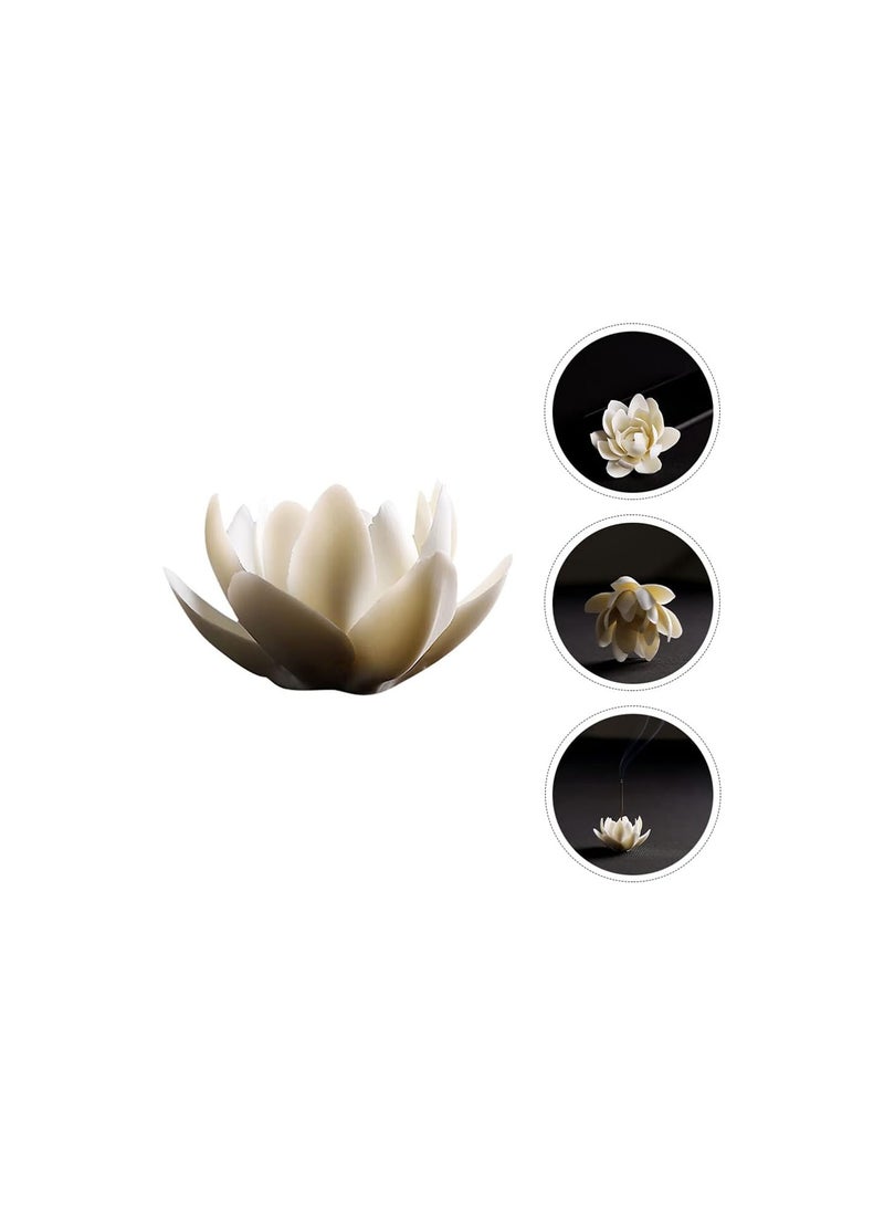 GGOOT Lotus Incense Burner Cone Incense Holder Backflow Incense Cones Vintage Desktop Ornament for Office Home Decoration Ornament White - Image 5