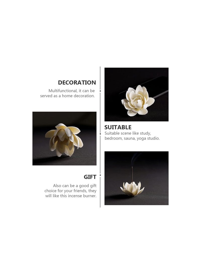 GGOOT Lotus Incense Burner Cone Incense Holder Backflow Incense Cones Vintage Desktop Ornament for Office Home Decoration Ornament White - Image 2