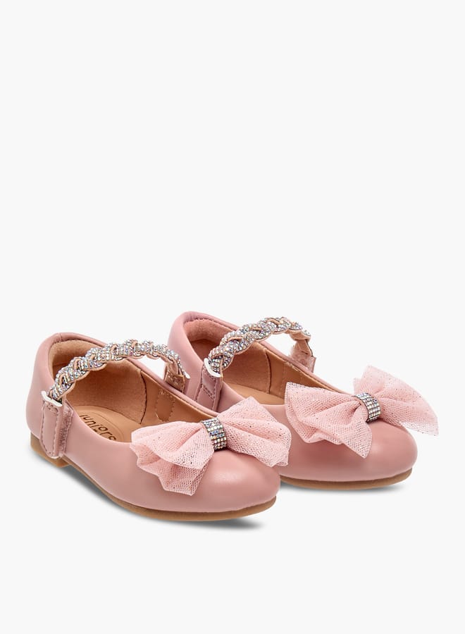 JUNIORS Girls Embellished Bow Detail Ballerina Shoes with Hook and Loop Closure - Image 3