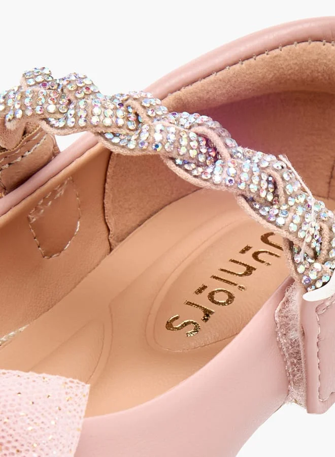JUNIORS Girls Embellished Bow Detail Ballerina Shoes with Hook and Loop Closure