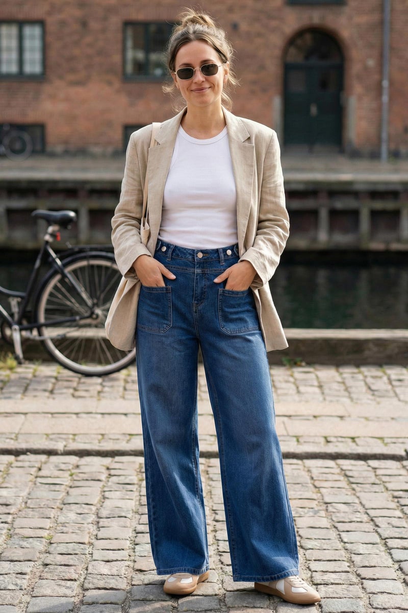 Arach&Cloz Womens Wide Leg Plus Size Jeans 2026 Stretchy Baggy Jeans High Waisted Trousers Pull On Jeans for Women Casual Trendy Loose Denim Straight Pants with Pockets Blue XL - Image 4