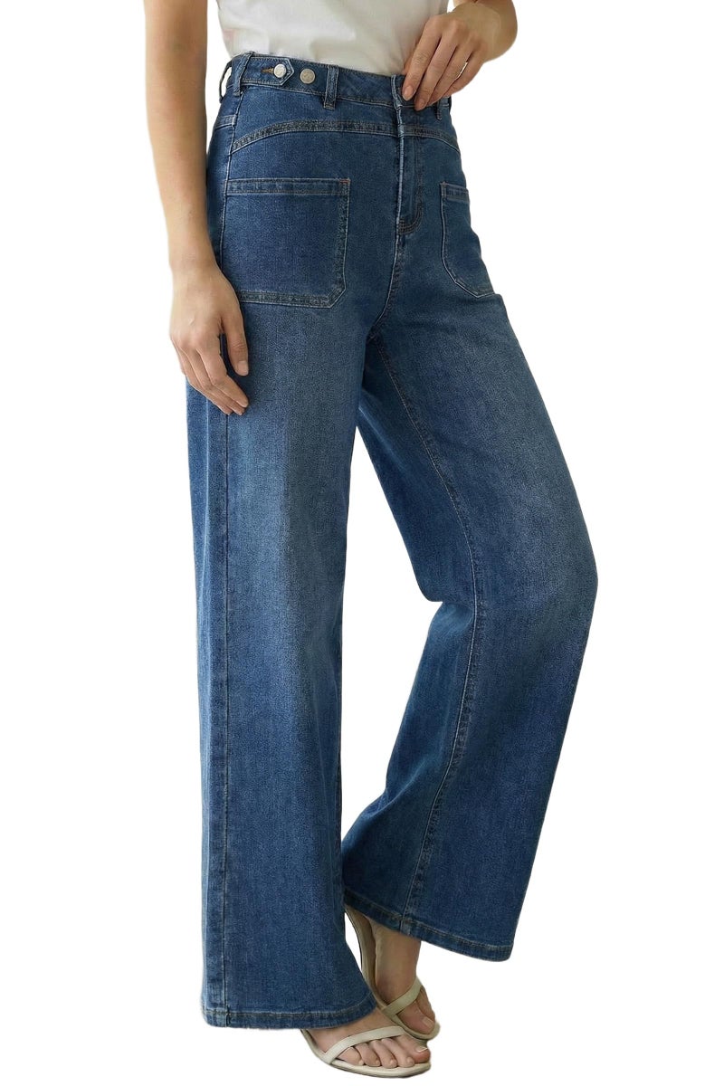 Arach&Cloz Womens Wide Leg Plus Size Jeans 2026 Stretchy Baggy Jeans High Waisted Trousers Pull On Jeans for Women Casual Trendy Loose Denim Straight Pants with Pockets Blue XL - Image 1