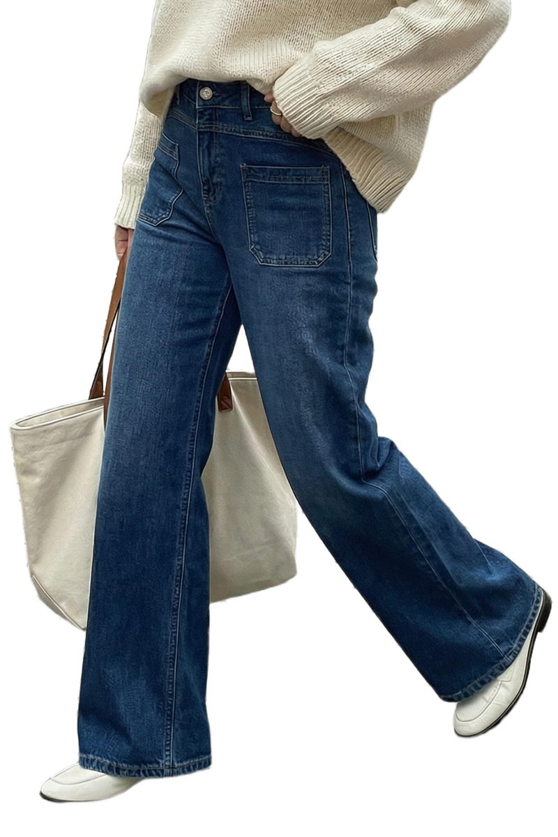 Arach&Cloz Womens Wide Leg Plus Size Jeans 2026 Stretchy Baggy Jeans High Waisted Trousers Pull On Jeans for Women Casual Trendy Loose Denim Straight Pants with Pockets Blue XL - Image 2
