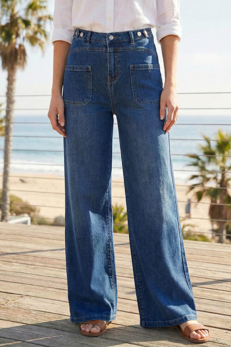 Arach&Cloz Womens Wide Leg Plus Size Jeans 2026 Stretchy Baggy Jeans High Waisted Trousers Pull On Jeans for Women Casual Trendy Loose Denim Straight Pants with Pockets Blue XL - Image 3