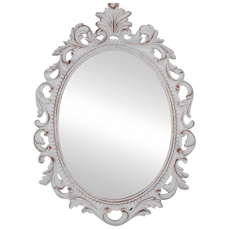 SIMON'S SHOP SIMONS SHOP Oval Mirror Shabby Chic Decorative Mirrors for Wall 183 x 13 inches Distressed White Rustic Decor 