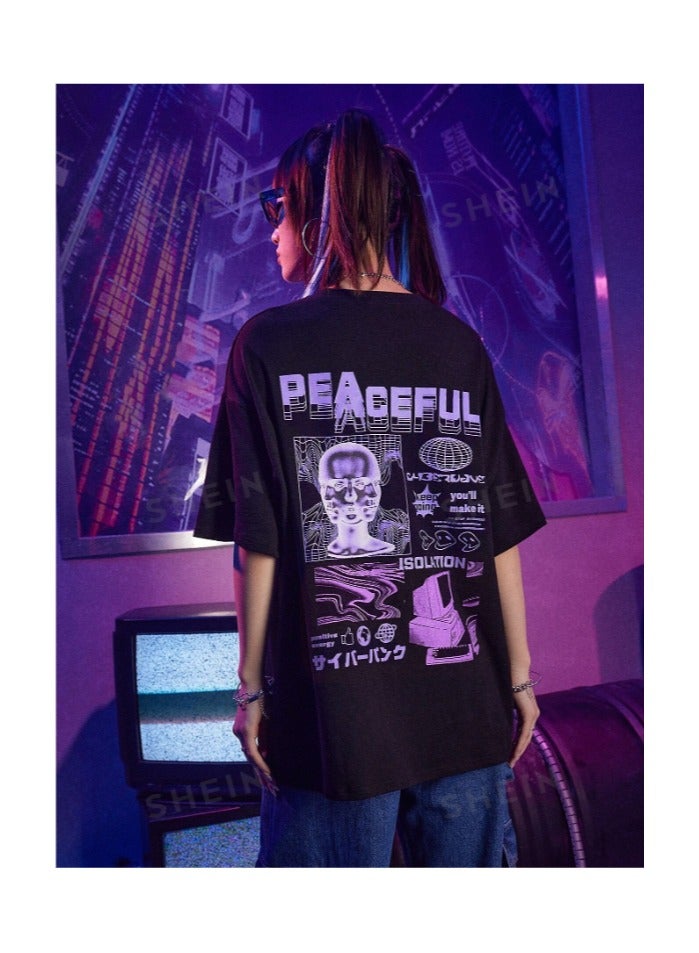 بونكا تي شيرت كبير الحجم بطباعة أحرف - Image 1