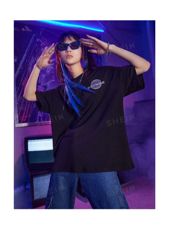 بونكا تي شيرت كبير الحجم بطباعة أحرف - Image 2