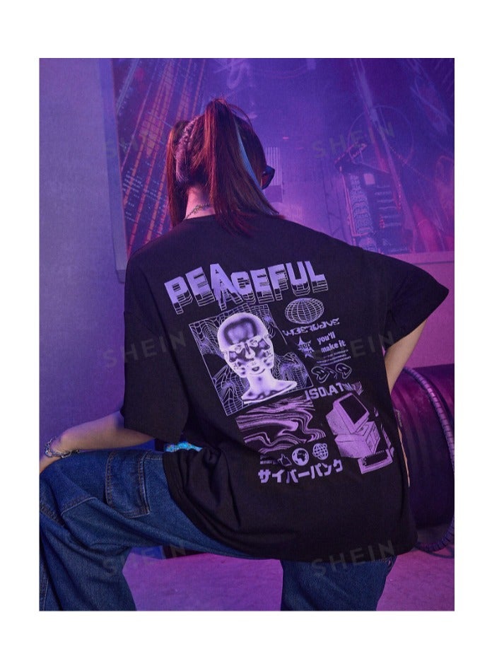 بونكا تي شيرت كبير الحجم بطباعة أحرف - Image 4