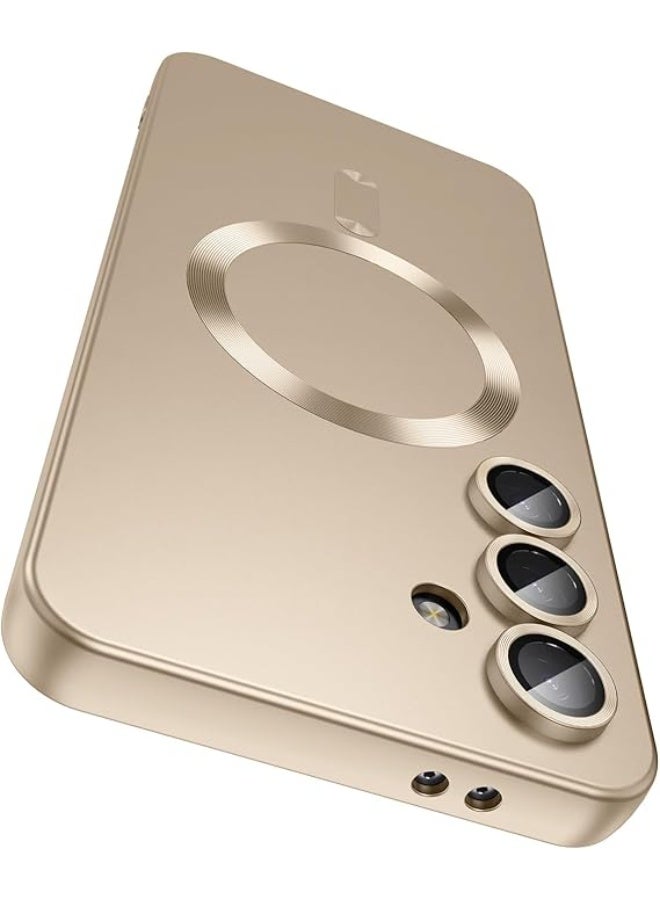 Compatible with Magnetic for Samsung A16 Case, Compatible with MagSafe, Built-in Camera Lens Protector, Slim Thin Soft Silicone Bumper Shockproof Metallic Luster Phone Case (Gold) - Image 1