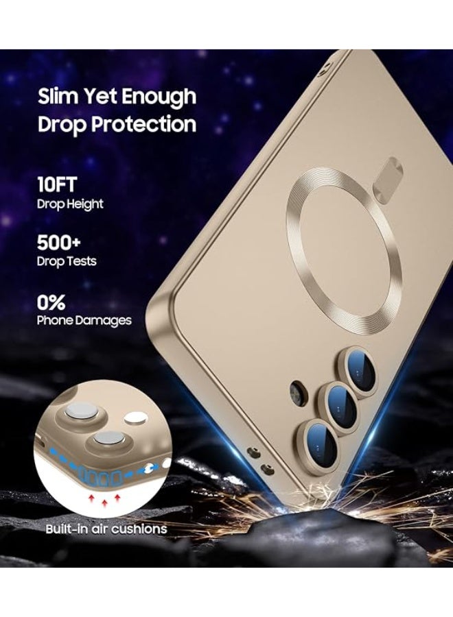 Compatible with Magnetic for Samsung A16 Case, Compatible with MagSafe, Built-in Camera Lens Protector, Slim Thin Soft Silicone Bumper Shockproof Metallic Luster Phone Case (Gold) - Image 3